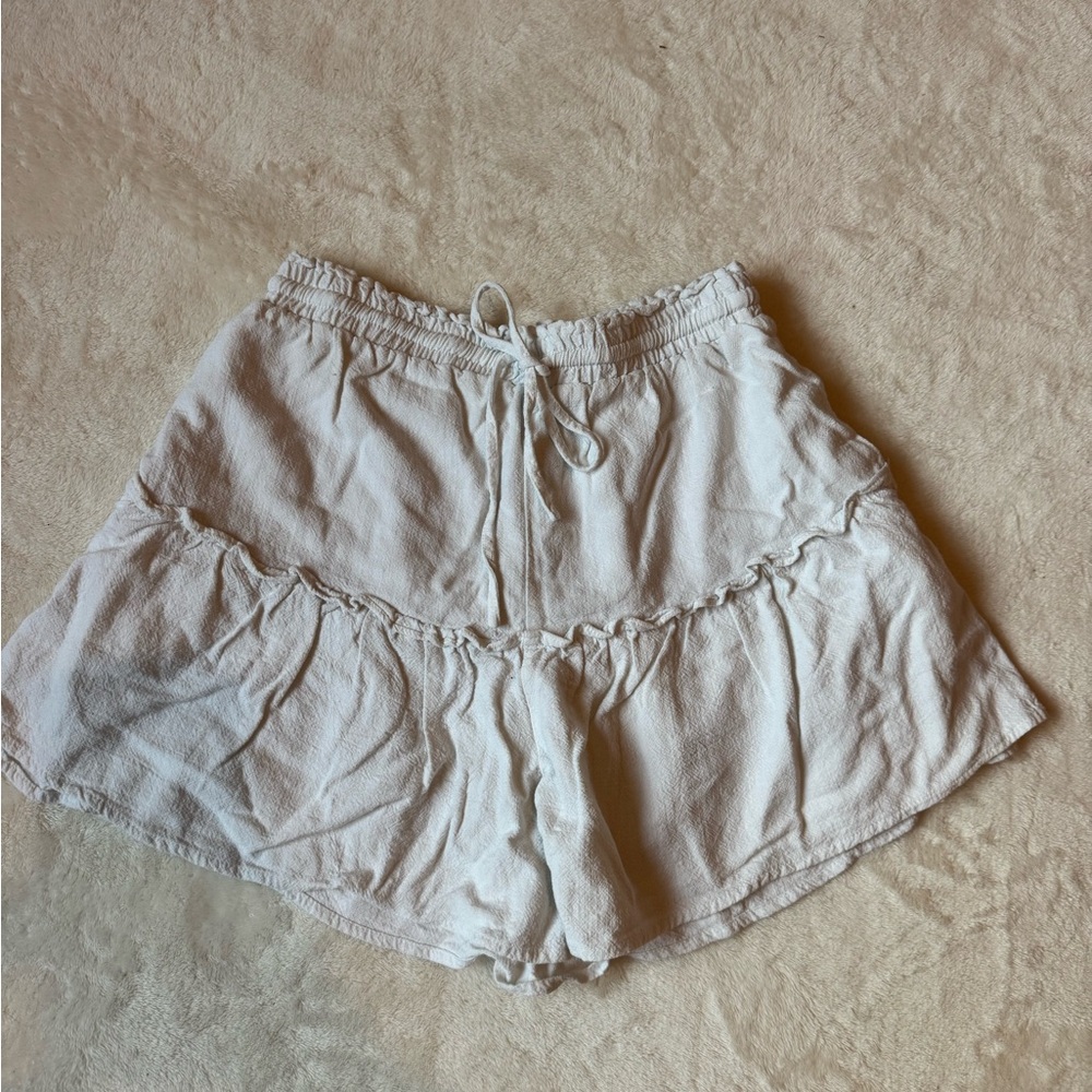 Princess Polly Cream High Waist Ruffle Shorts